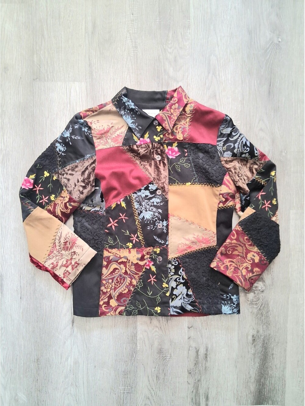 Vintage Susan Bristol Woman's Medium, Patchwork Mixed Media Floral Velvet Jacket